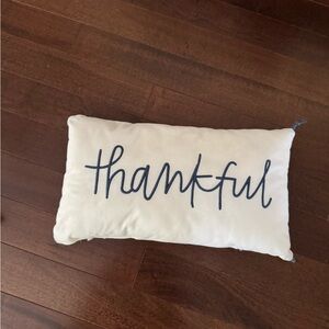 Thankful White and Blue Decorative Pillow